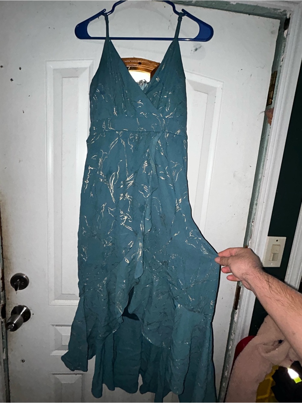 Teal Sleeveless V-Neck Maxi Dress with Metallic Accents